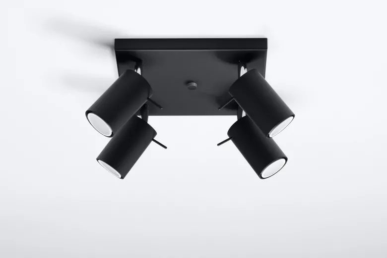 Aplique de techo RING 4 negro, GU10