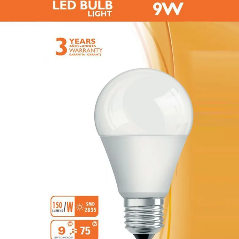 Bombilla LED E27 A60, 9W, 180º, OSRAM Chip