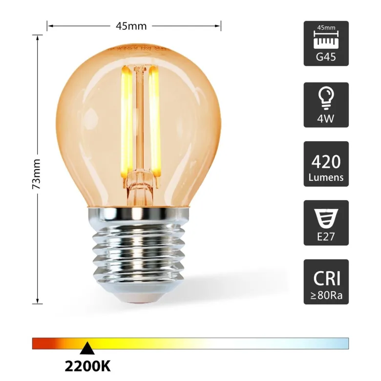 Bombilla Led E27 COB filamento 4W, Small Gold