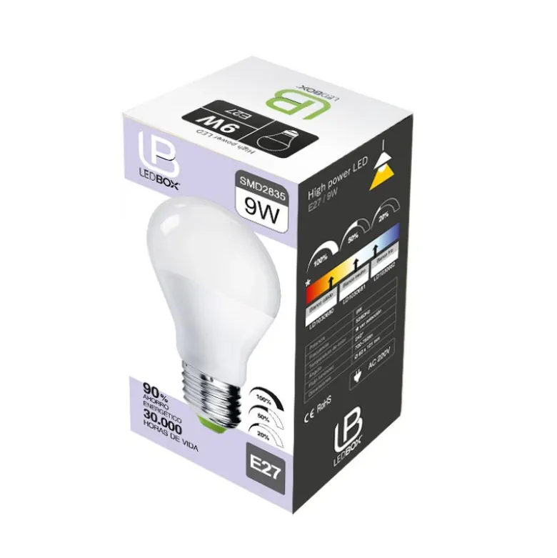 Bombilla LED E27, 240º, 9W, Regulable 100-50-20%