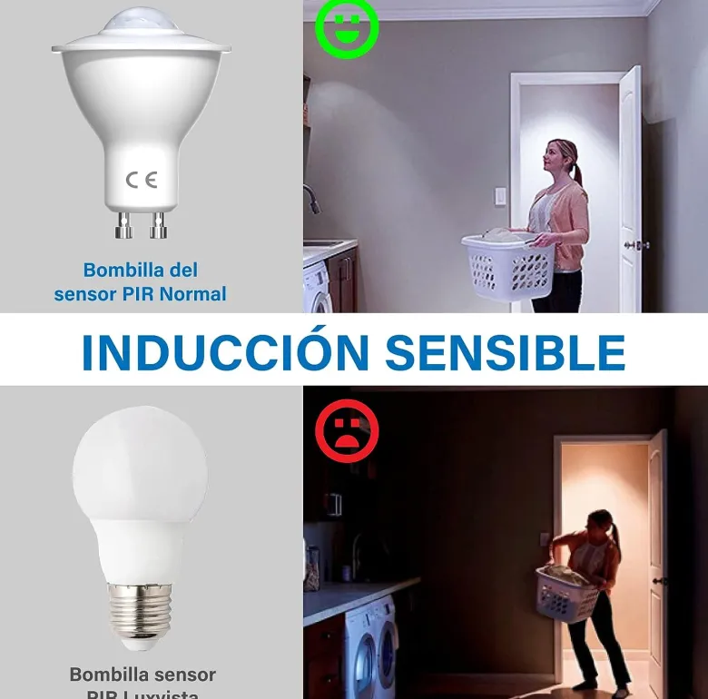 Bombilla LED GU10 con sensor de movimiento PIR, 6W