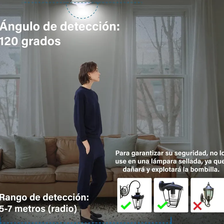 Bombilla LED GU10 con sensor de movimiento PIR, 6W