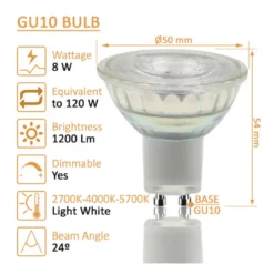 Bombilla LED GU10, 8W, 24º, SMD1A1A, 1200lm, CRI 98, regulable