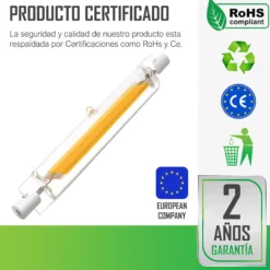 Bombilla LED R7S, 8W, COB, 360º, 118mm