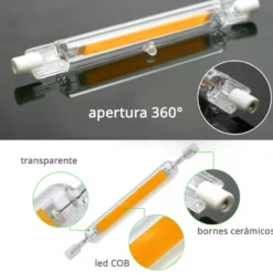 Bombilla LED R7S, 8W, COB, 360º, 118mm