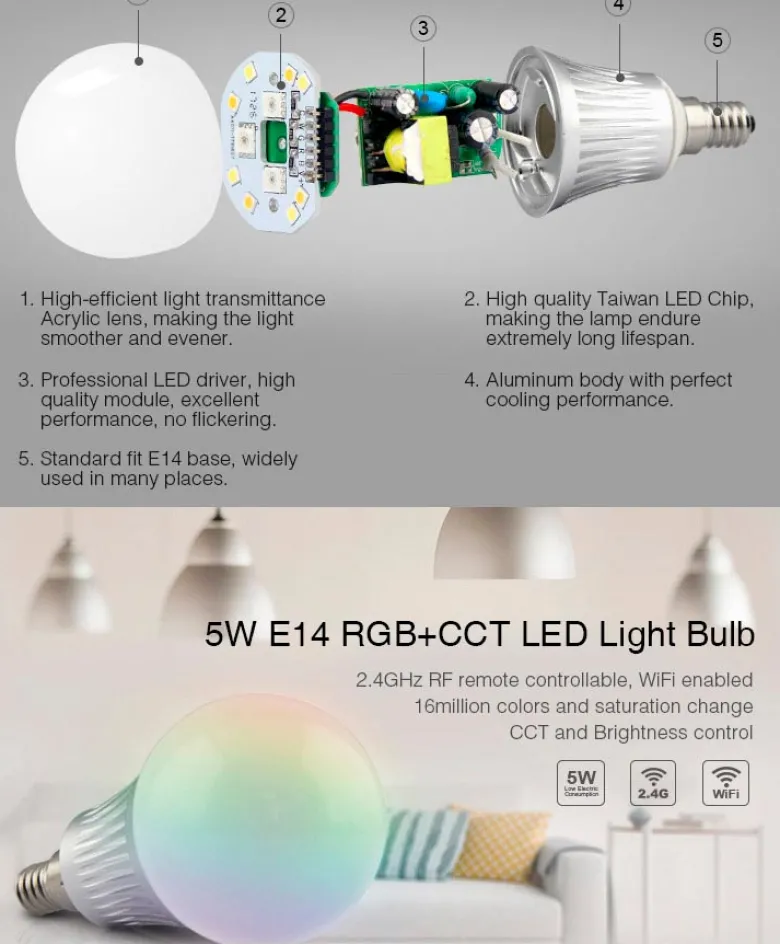 Bombilla LED WiFi E14 Bulb 5W RGB+CCT