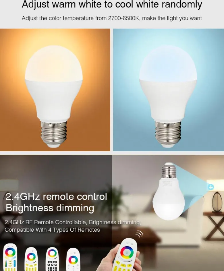 Bombilla mini E27 LED 4W, RGB+CCT (2.4G)