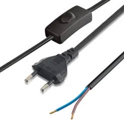 Cable con interruptor, 2 x 0,75mm, clavija EU, 1,5m. negro