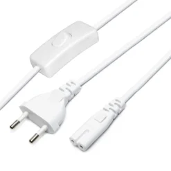Cable de alimentación con interruptor, 2 x 0,75mm, clavija EU-C7, 1,5m. blanco