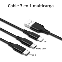 Cable de Carga USB 3 en 1 - Multi Cable USB Tipo C, Cable Micro USB y Cable Cargador iPhone iPad