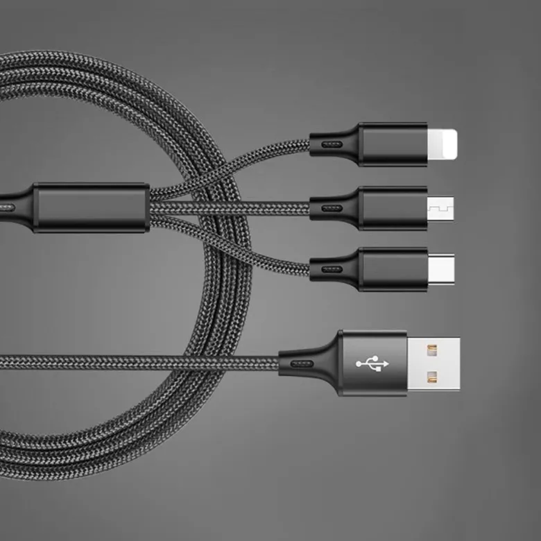 Cable de Carga USB 3 en 1 - Multi Cable USB Tipo C, Cable Micro USB y Cable Cargador iPhone iPad