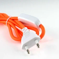 Cable textil con interruptor y enchufe, 2x0,75mm, 2m, naranja