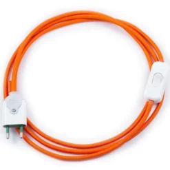 Cable textil con interruptor y enchufe, 2x0,75mm, 2m, naranja