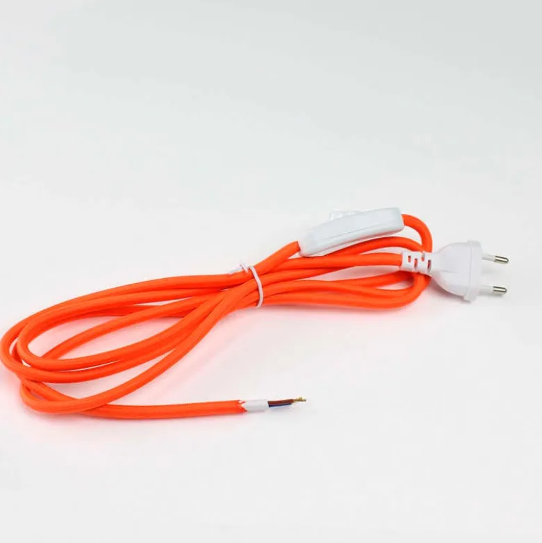 Cable textil con interruptor y enchufe, 2x0,75mm, 2m, naranja