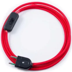 Cable textil con interruptor y enchufe, 2x0,75mm, 2m, rojo