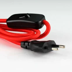 Cable textil con interruptor y enchufe, 2x0,75mm, 2m, rojo