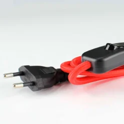 Cable textil con interruptor y enchufe, 2x0,75mm, 2m, rojo