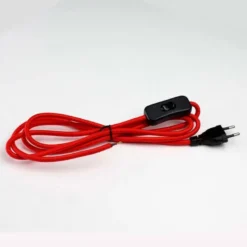 Cable textil con interruptor y enchufe, 2x0,75mm, 2m, rojo