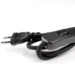 Cable textil con interruptor y enchufe, 2x0,75mm, 2m, negro