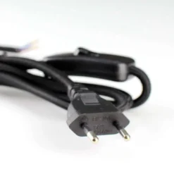 Cable textil con interruptor y enchufe, 2x0,75mm, 2m, negro