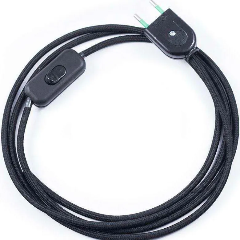 Cable textil con interruptor y enchufe, 2x0,75mm, 2m, negro