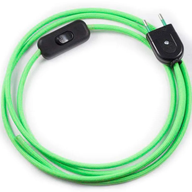 Cable textil con interruptor y enchufe, 2x0,75mm, 2m, verde