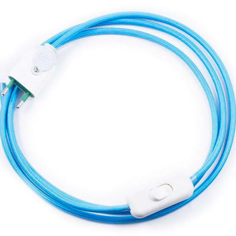 Cable textil con interruptor y enchufe, 2x0,75mm, 2m, azul