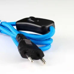 Cable textil con interruptor y enchufe, 2x0,75mm, 2m, azul