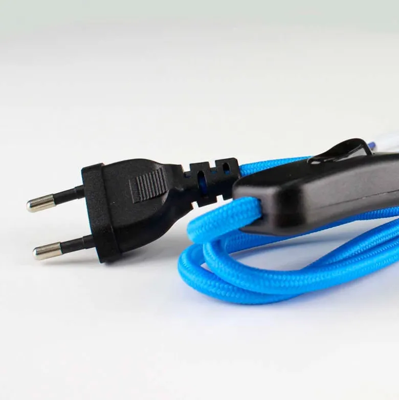 Cable textil con interruptor y enchufe, 2x0,75mm, 2m, azul