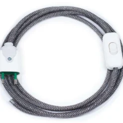 Cable textil con interruptor y enchufe, 2x0,75mm, 2m, negro-blanco