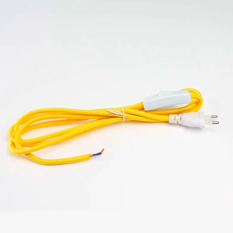 Cable textil con interruptor y enchufe, 2x0,75mm, 2m, amarillo