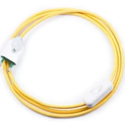 Cable textil con interruptor y enchufe, 2x0,75mm, 2m, amarillo