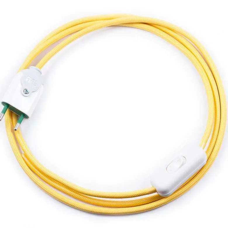 Cable textil con interruptor y enchufe, 2x0,75mm, 2m, amarillo