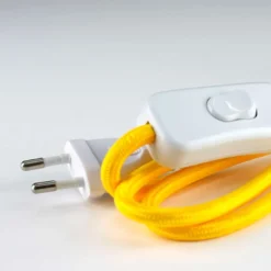 Cable textil con interruptor y enchufe, 2x0,75mm, 2m, amarillo