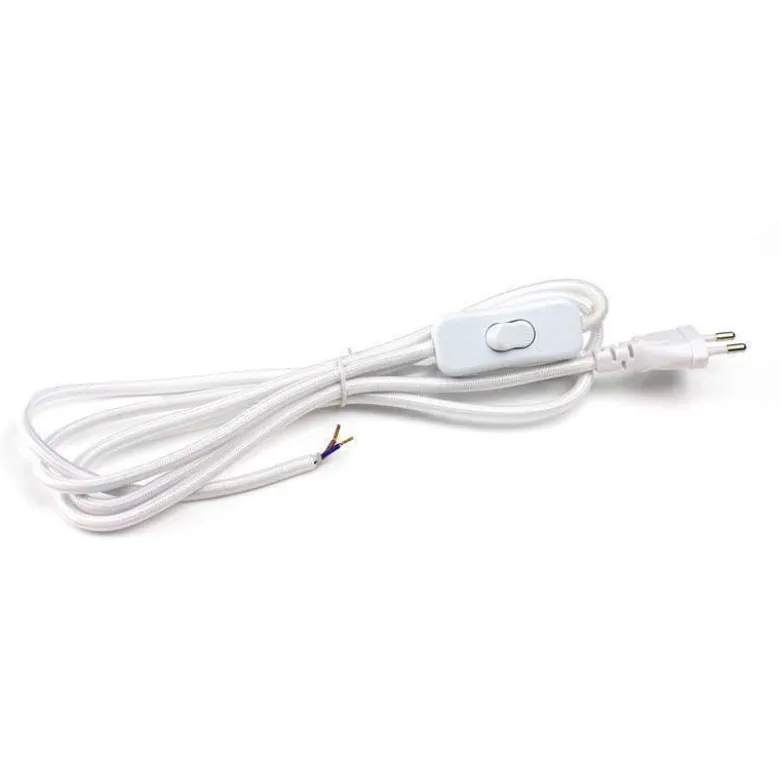 Cable textil con interruptor y enchufe, 2x0,75mm, 2m, blanco