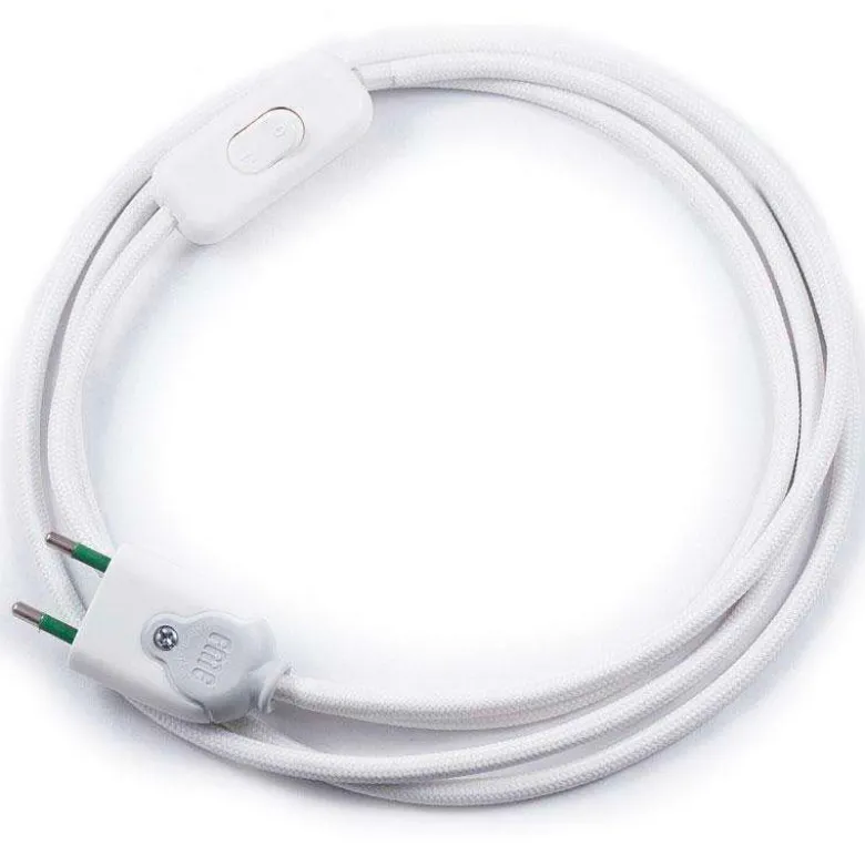 Cable textil con interruptor y enchufe, 2x0,75mm, 2m, blanco