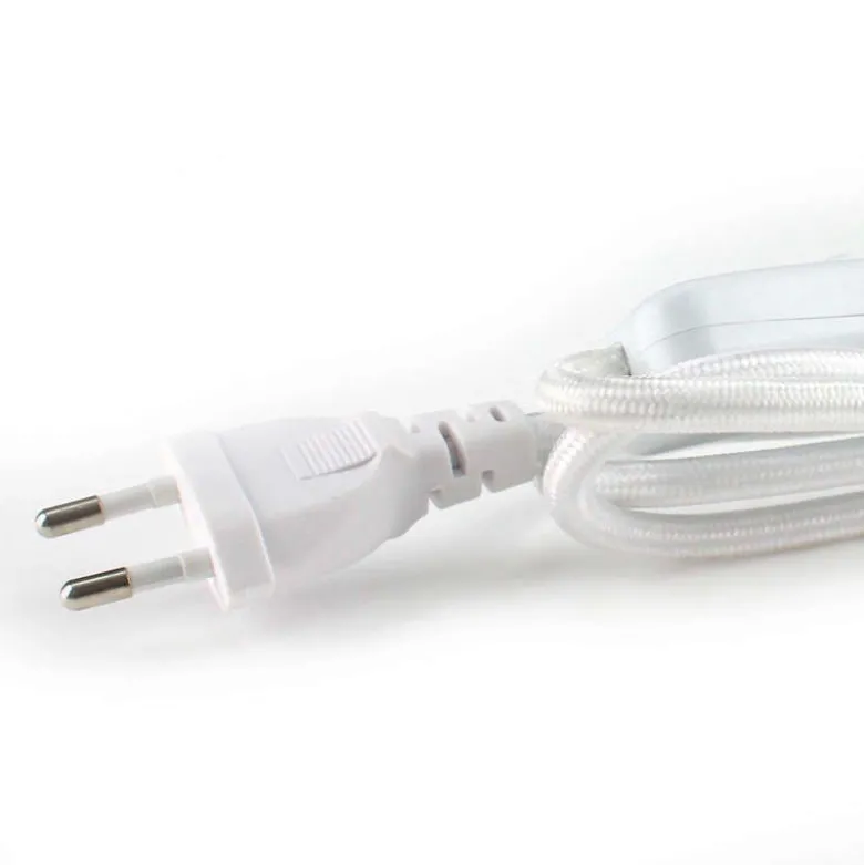 Cable textil con interruptor y enchufe, 2x0,75mm, 2m, blanco