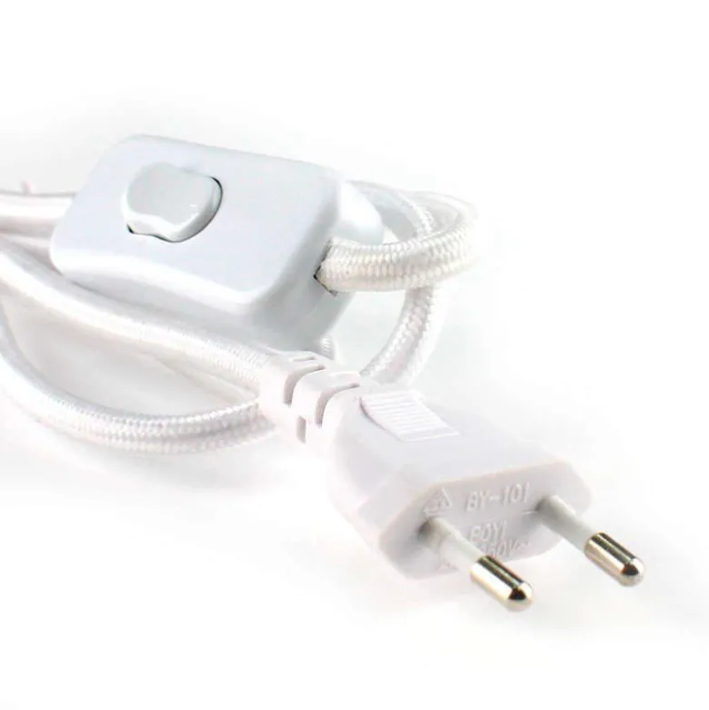 Cable textil con interruptor y enchufe, 2x0,75mm, 2m, blanco