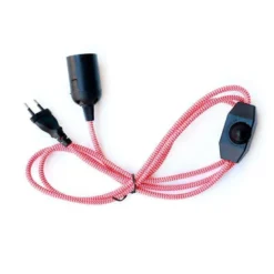 Cable textil E27 con dimmer y enchufe, 2m, rojo-blanco