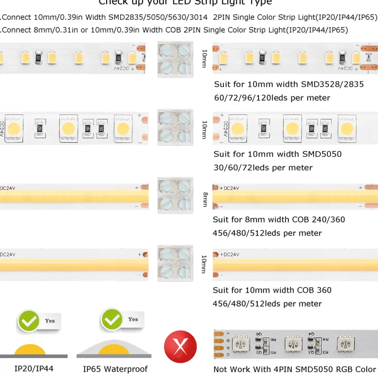 Conector con tornillos para unión de tiras LED, 10mm