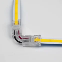 Conectores L-H transparente con cable para unión de tiras LED COB + SMD - 10mm