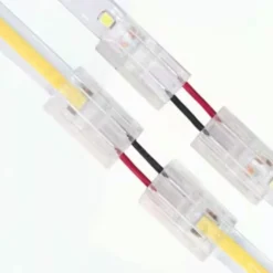 Conectores L-V transparente con cable para unión de tiras LED COB + SMD - 8mm