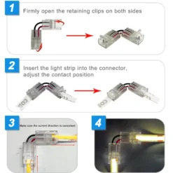 Conectores L-V transparente con cable para unión de tiras LED COB + SMD - 10mm