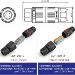 Conector I IP68, 80mm, Ø30mm, 3 cables 0.5-2.5mm2, 16A, conectores rápidos