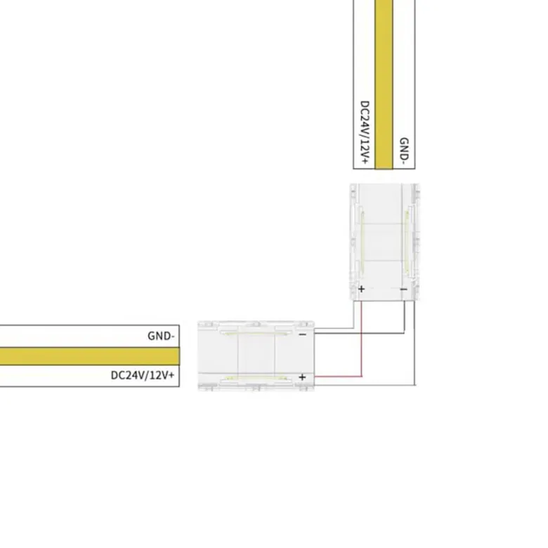Conector L transparente para unión de tiras LED COB + SMD - 8mm
