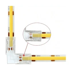Conector L transparente para unión de tiras LED COB + SMD - 8mm
