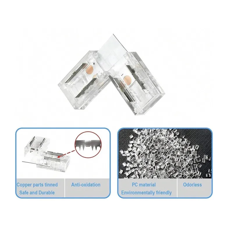 Conector L transparente para unión de tiras LED COB + SMD - 8mm