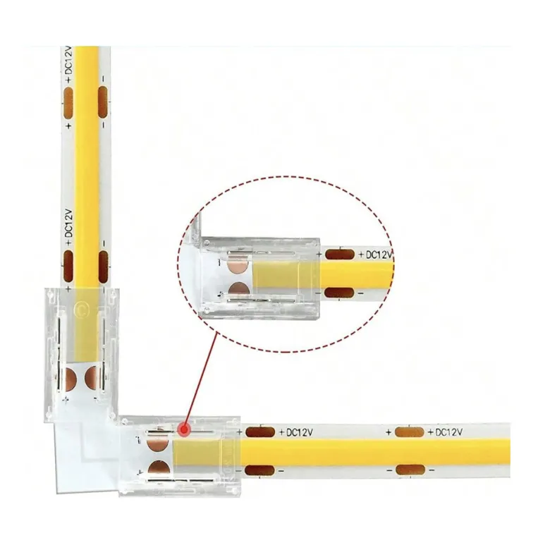 Conector L transparente para unión de tiras LED COB + SMD - 10mm