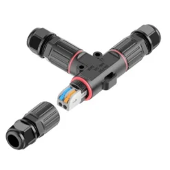 Conector T IP68, 148*90mm, Ø30mm, 2 cables 0.5-2.5mm2, 16A, conectores rápidos