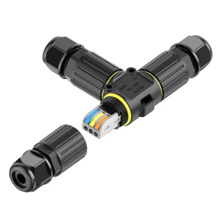 Conector T IP68, 165*100mm, Ø30mm, 3 cables 0.5-2.5mm2, 16A, conectores rápidos